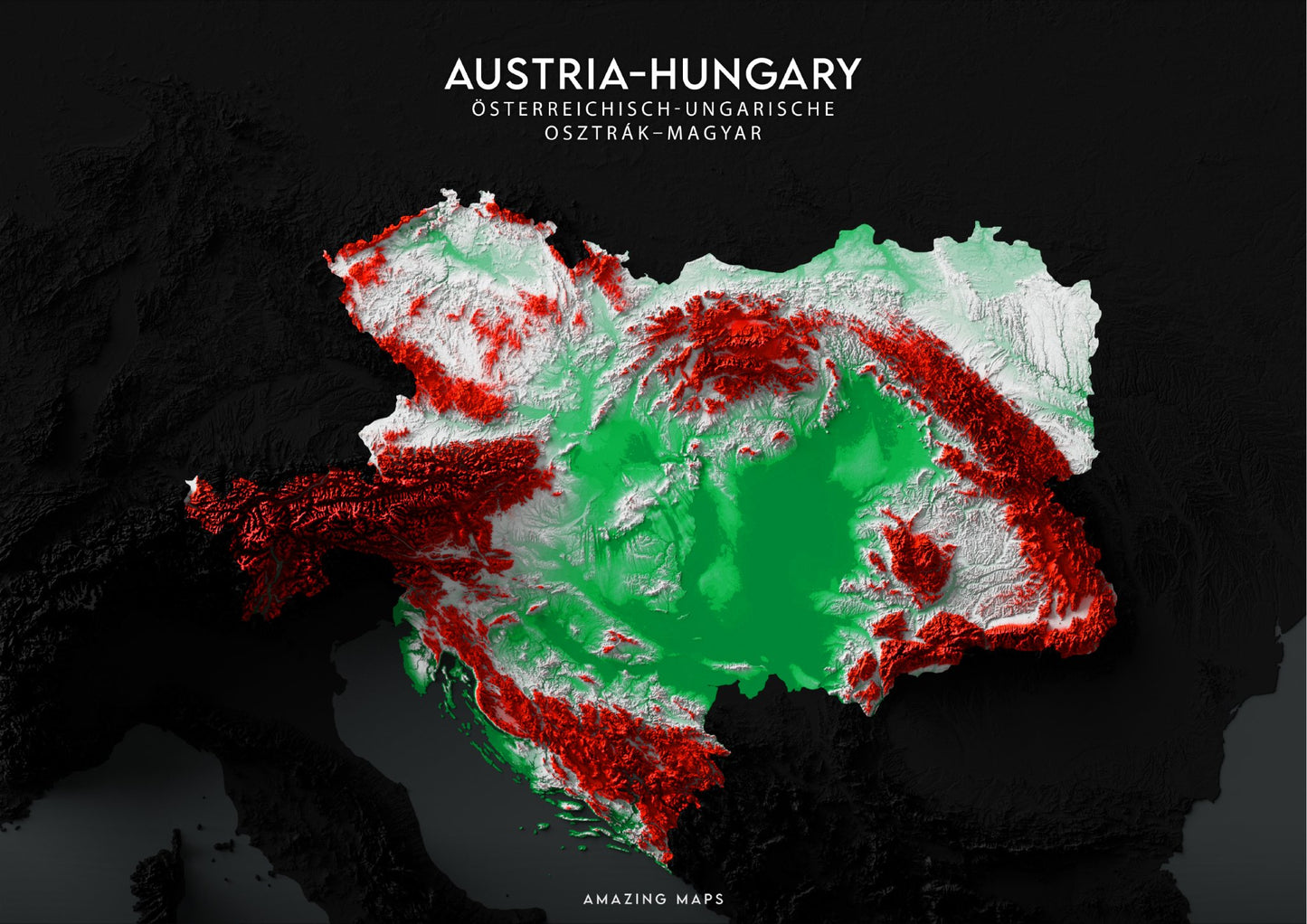 Austria - Hungary Relief map - Amazing Maps