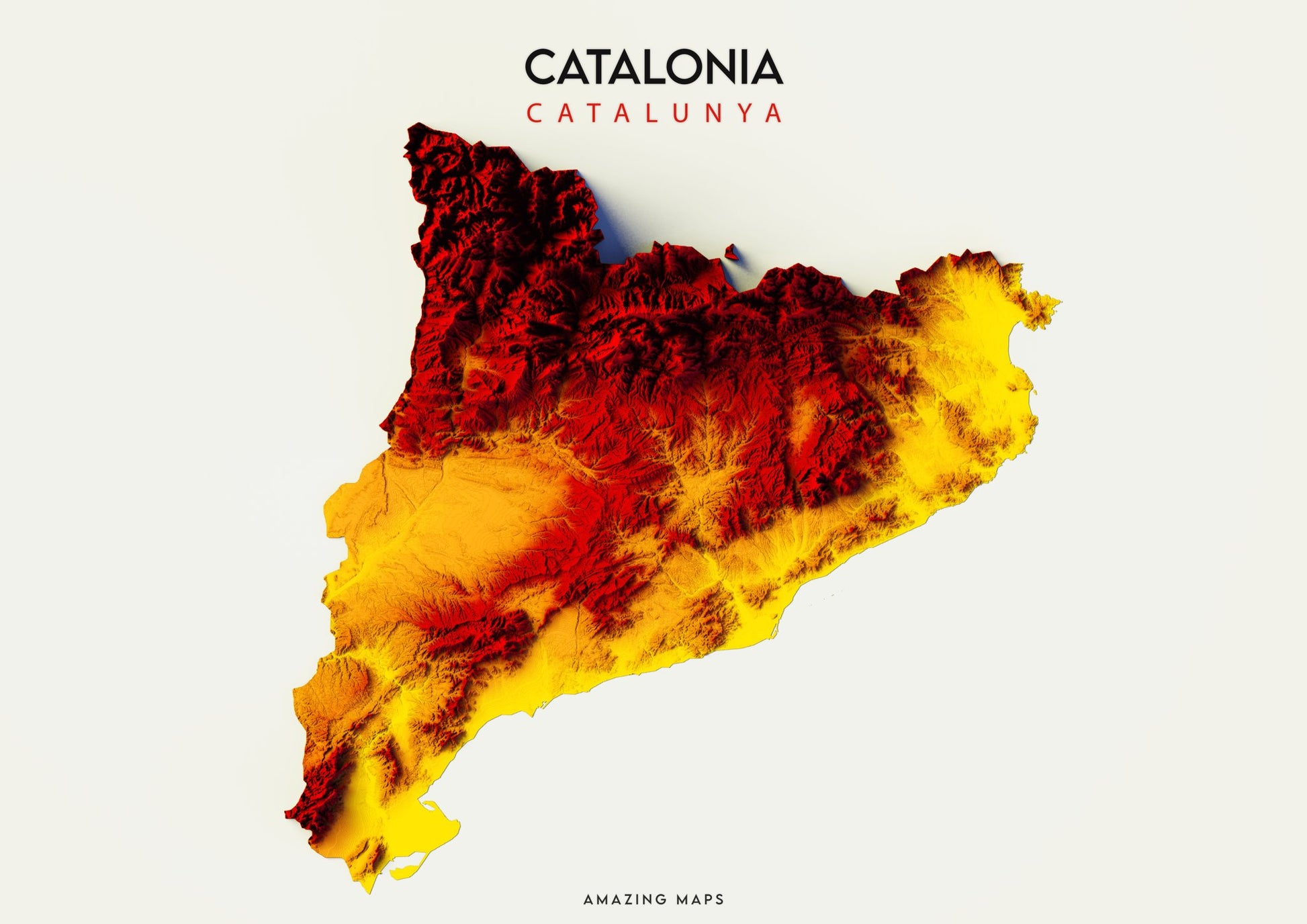 Catalonia Relief map - Amazing Maps