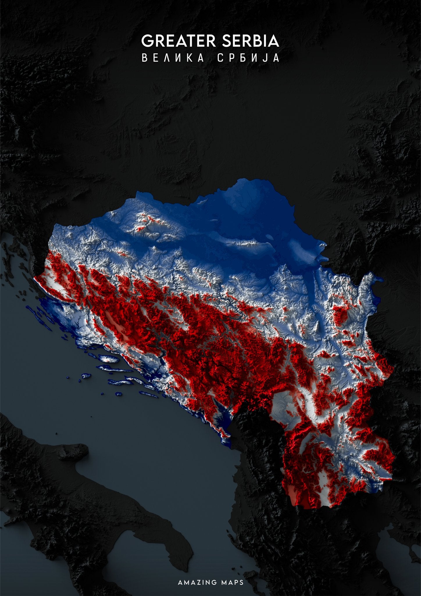 Greater Serbia Relief map - Amazing Maps