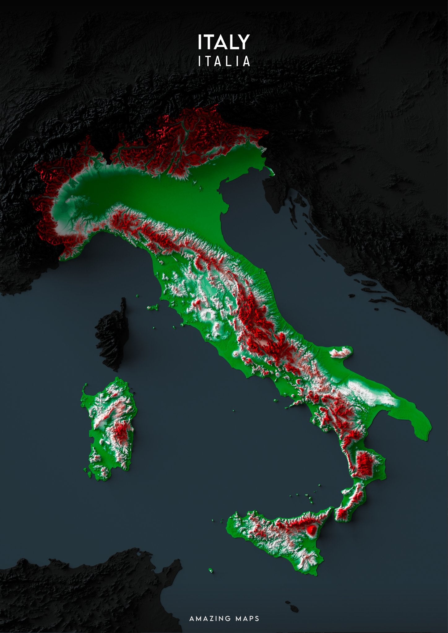 Italy Relief map - Amazing Maps